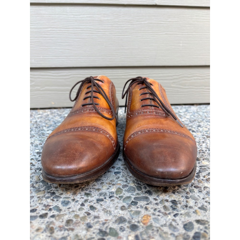 Magnanni 19099 Mens Cognac Hand Painted Leather Cap Toe Brogue Oxfords Size 11 M - Picture 5 of 10